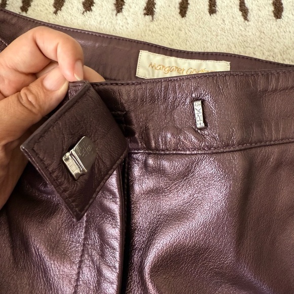 VTG 100% Leather Pants | 90s High Waist Biker | Metallic Burgundy - Picture 5 of 13